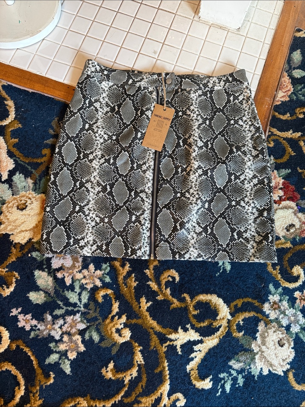 Thread & Supply Zip front‎ Snake Print vegan leather mini- NWT- retail 78